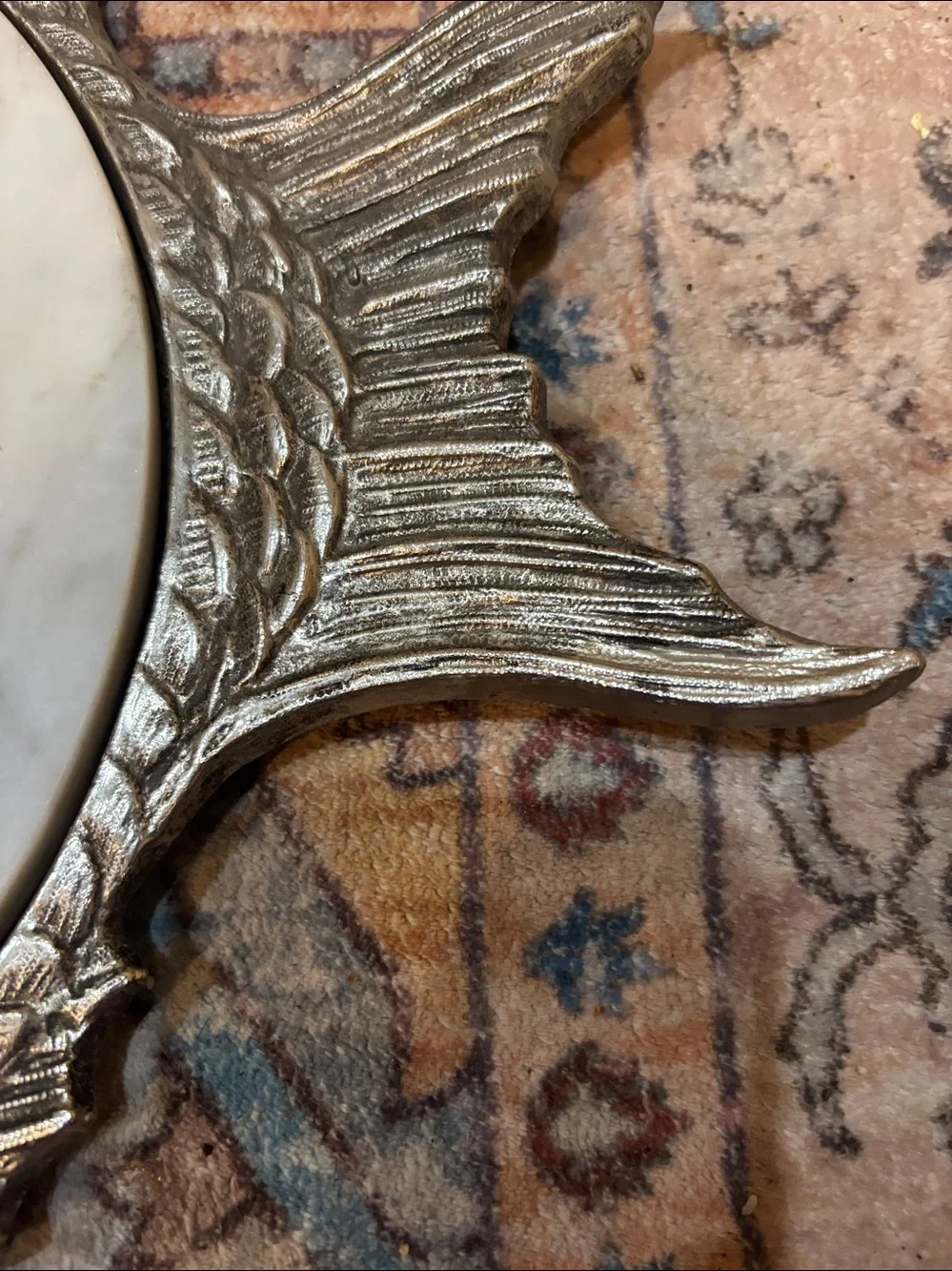Vintage Marble Insert Fish Pewter Tray